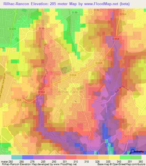 Rilhac-Rancon,France Elevation Map