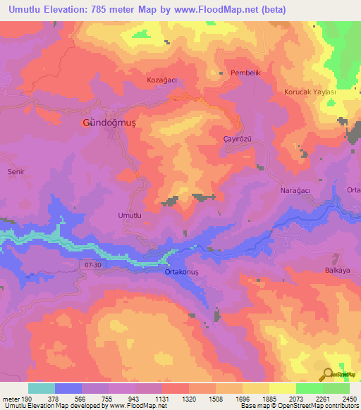 Umutlu,Turkey Elevation Map