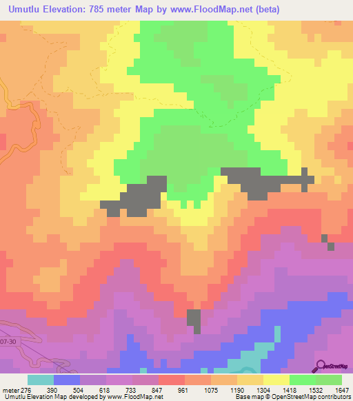 Umutlu,Turkey Elevation Map