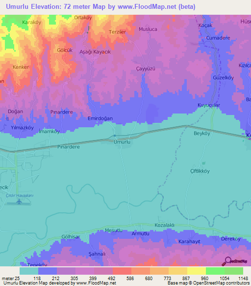 Umurlu,Turkey Elevation Map