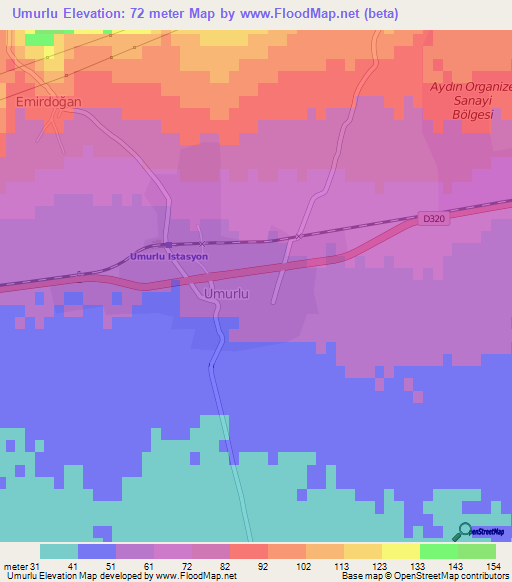 Umurlu,Turkey Elevation Map