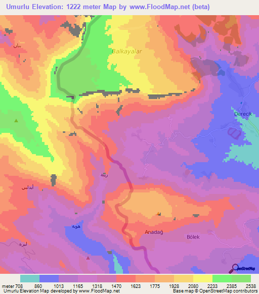 Umurlu,Turkey Elevation Map