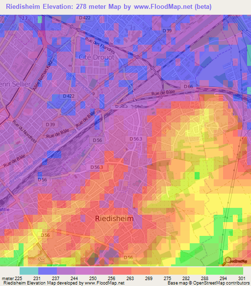 Riedisheim,France Elevation Map