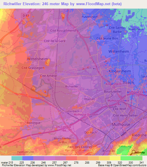 Richwiller,France Elevation Map