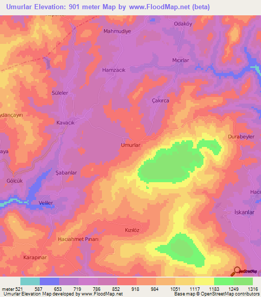 Umurlar,Turkey Elevation Map