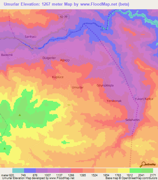 Umurlar,Turkey Elevation Map