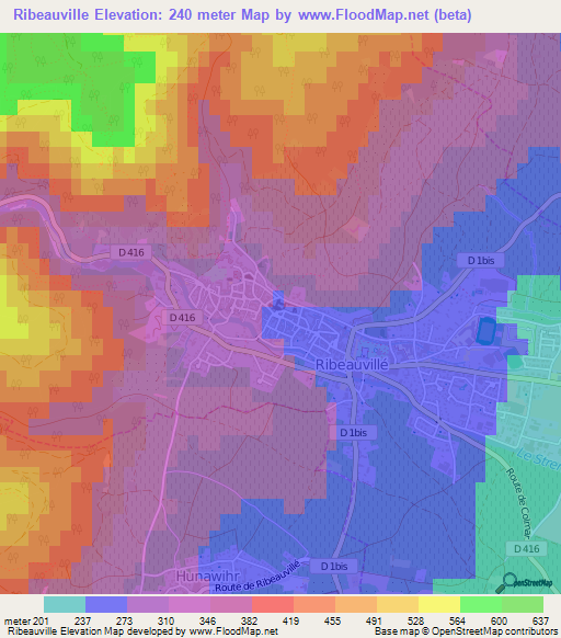 Ribeauville,France Elevation Map