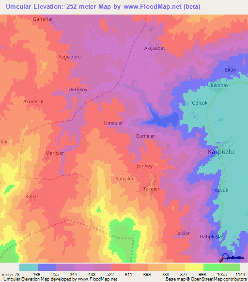 Umcular,Turkey Elevation Map