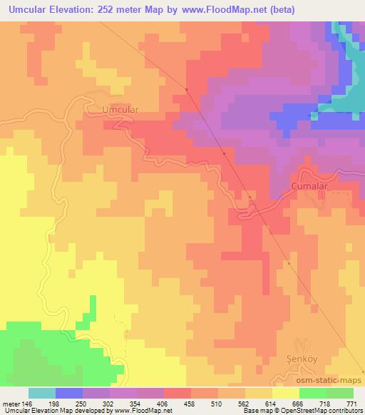 Umcular,Turkey Elevation Map