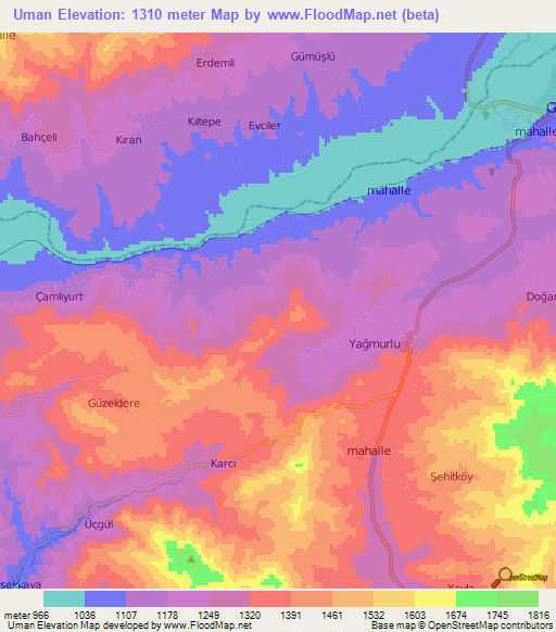 Uman,Turkey Elevation Map