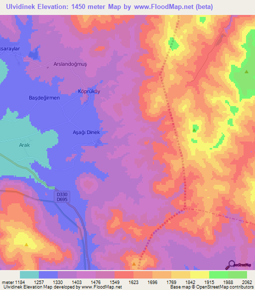 Ulvidinek,Turkey Elevation Map