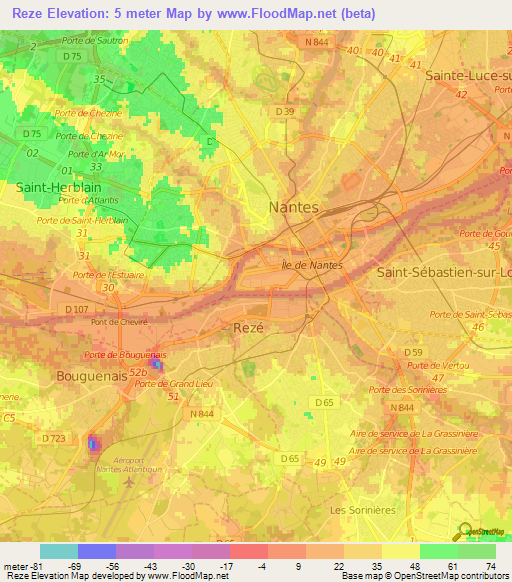 Reze,France Elevation Map