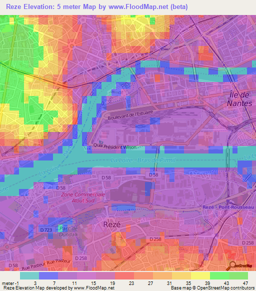 Reze,France Elevation Map