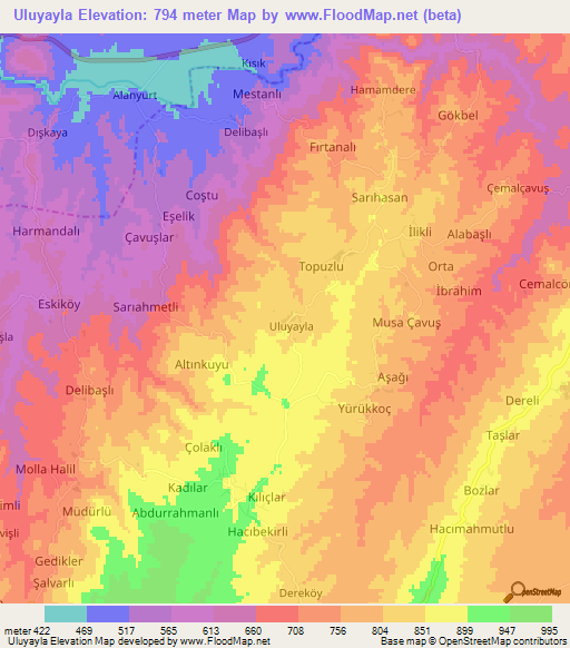 Uluyayla,Turkey Elevation Map