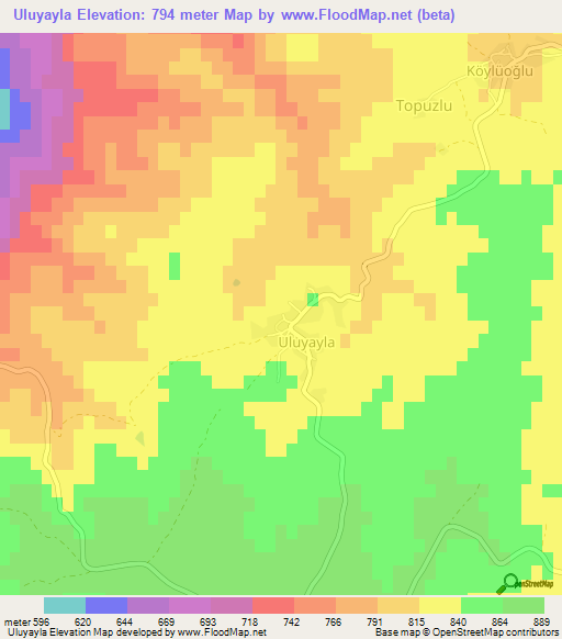 Uluyayla,Turkey Elevation Map