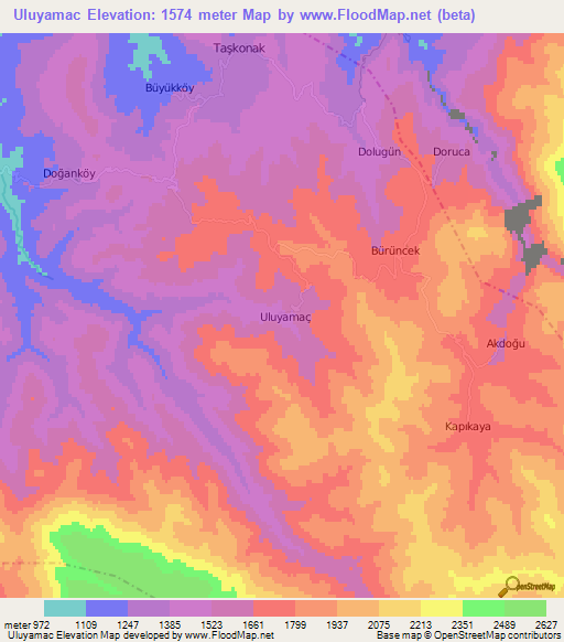 Uluyamac,Turkey Elevation Map