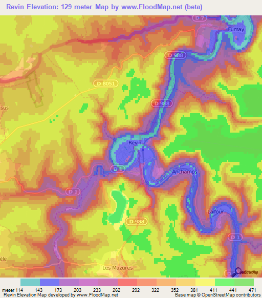 Revin,France Elevation Map