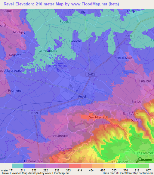 Revel,France Elevation Map