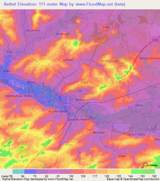 Rethel,France Elevation Map