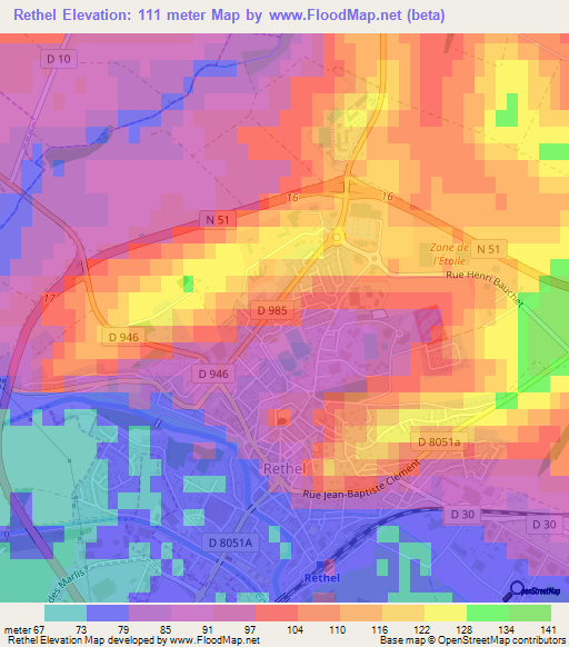 Rethel,France Elevation Map