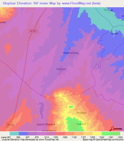 Ulupinar,Turkey Elevation Map