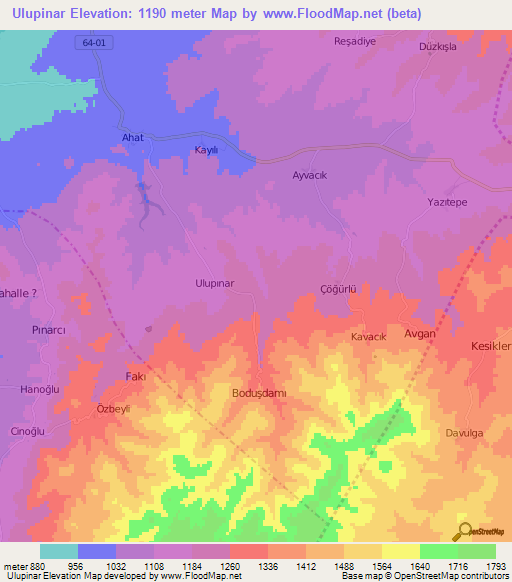 Ulupinar,Turkey Elevation Map