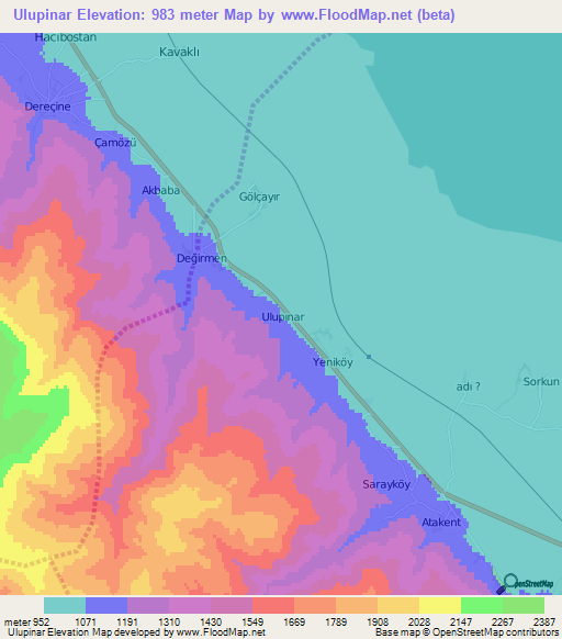 Ulupinar,Turkey Elevation Map