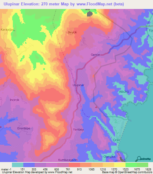 Ulupinar,Turkey Elevation Map