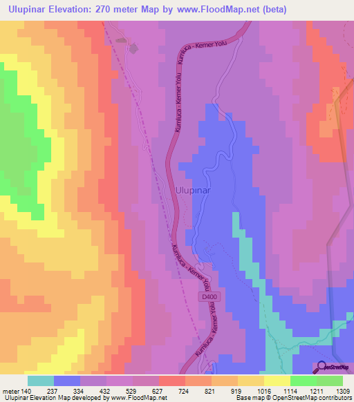 Ulupinar,Turkey Elevation Map