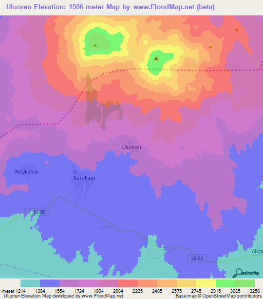 Uluoren,Turkey Elevation Map