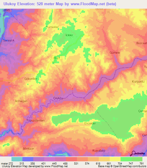 Ulukoy,Turkey Elevation Map