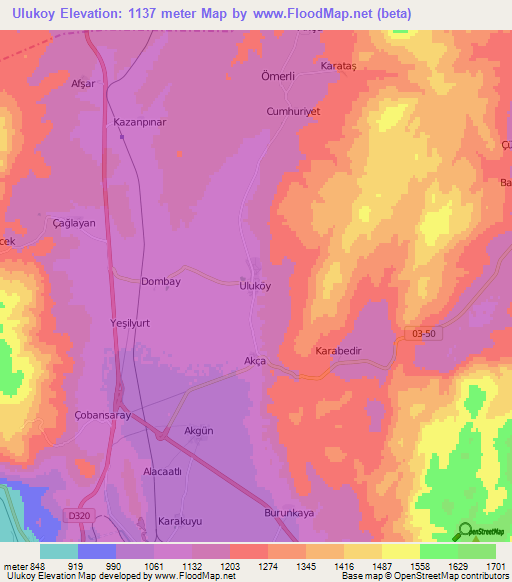 Ulukoy,Turkey Elevation Map