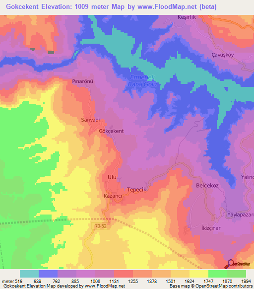 Gokcekent,Turkey Elevation Map