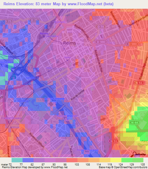 Reims,France Elevation Map