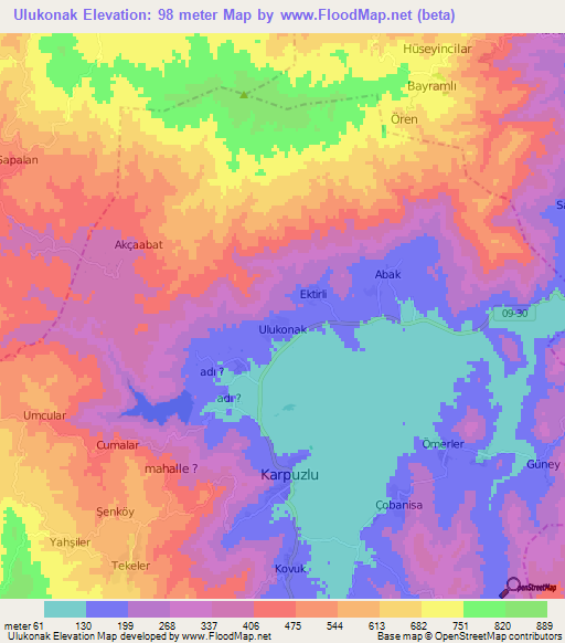 Ulukonak,Turkey Elevation Map