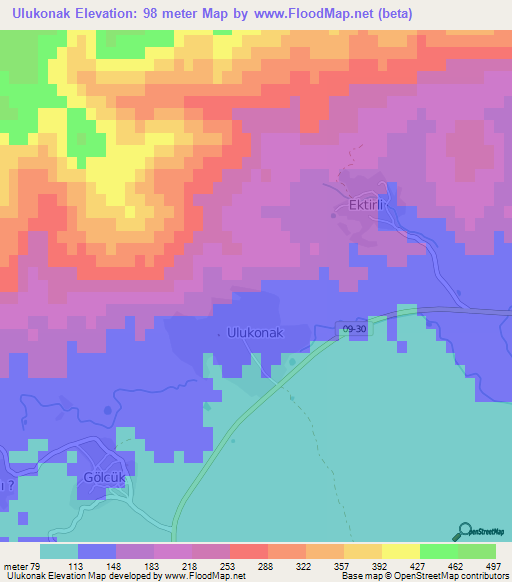 Ulukonak,Turkey Elevation Map