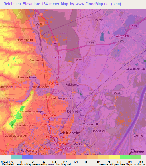 Reichstett,France Elevation Map