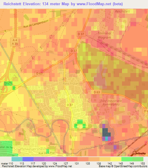 Reichstett,France Elevation Map