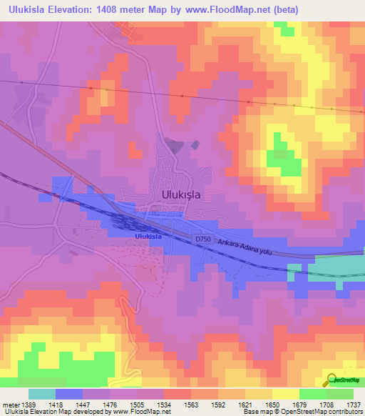 Ulukisla,Turkey Elevation Map