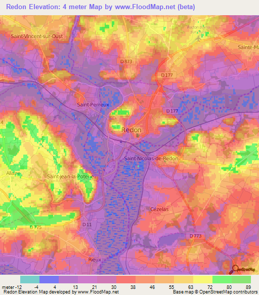 Redon,France Elevation Map