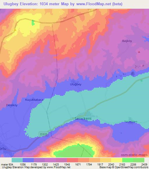 Ulugbey,Turkey Elevation Map