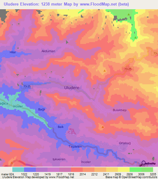 Uludere,Turkey Elevation Map