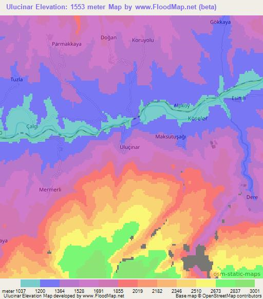 Ulucinar,Turkey Elevation Map