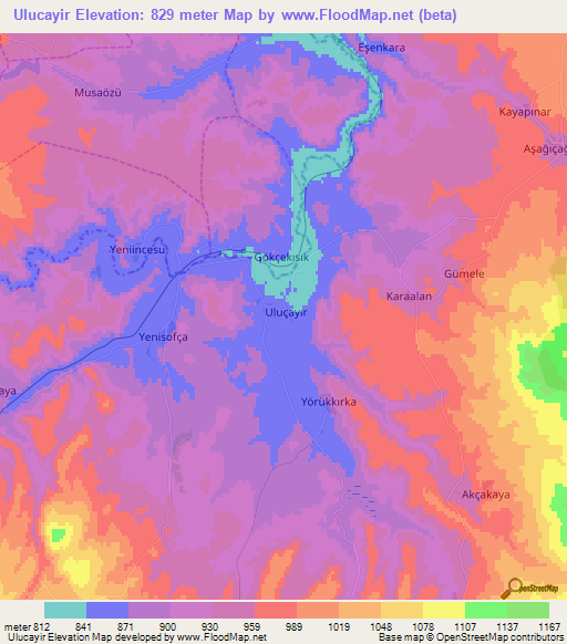 Ulucayir,Turkey Elevation Map