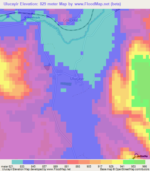 Ulucayir,Turkey Elevation Map