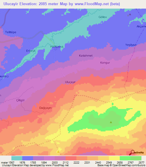 Ulucayir,Turkey Elevation Map
