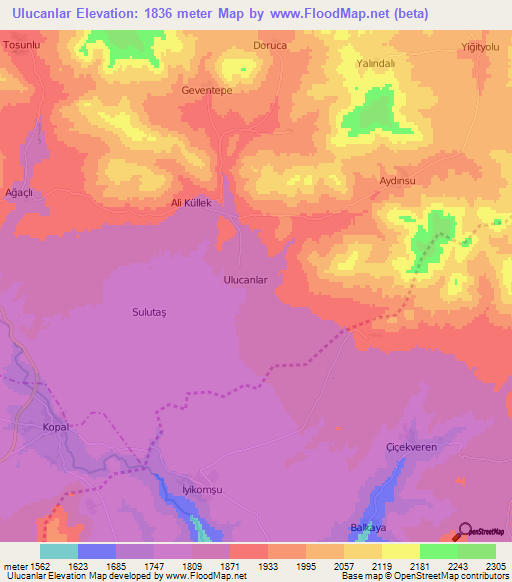 Ulucanlar,Turkey Elevation Map