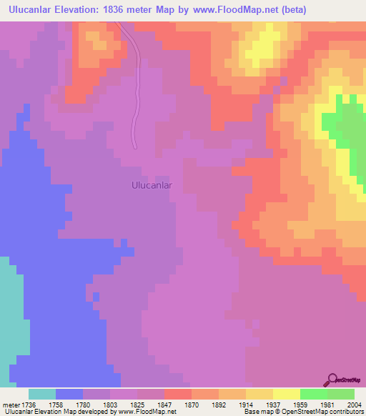 Ulucanlar,Turkey Elevation Map