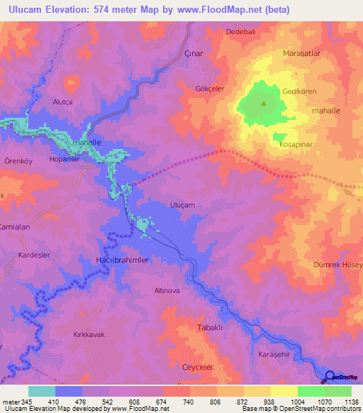 Ulucam,Turkey Elevation Map