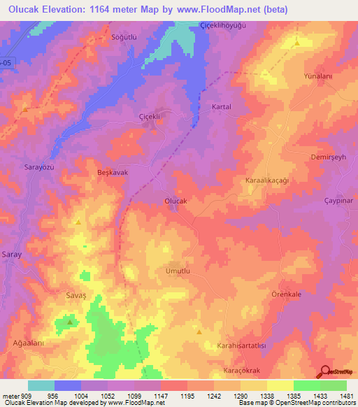 Olucak,Turkey Elevation Map